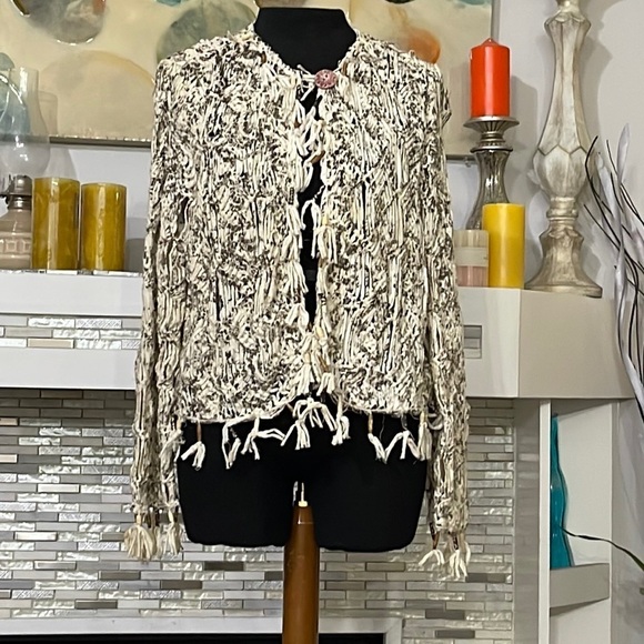 Elegant Black and Purple Fringe Cardigan - Picture 1 of 8